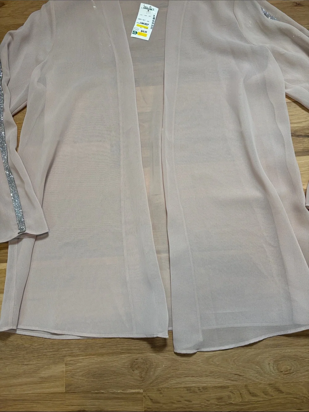 NWT Prelude Blush Sheer Open Front Cardigan with Crystal Sleeve Detail